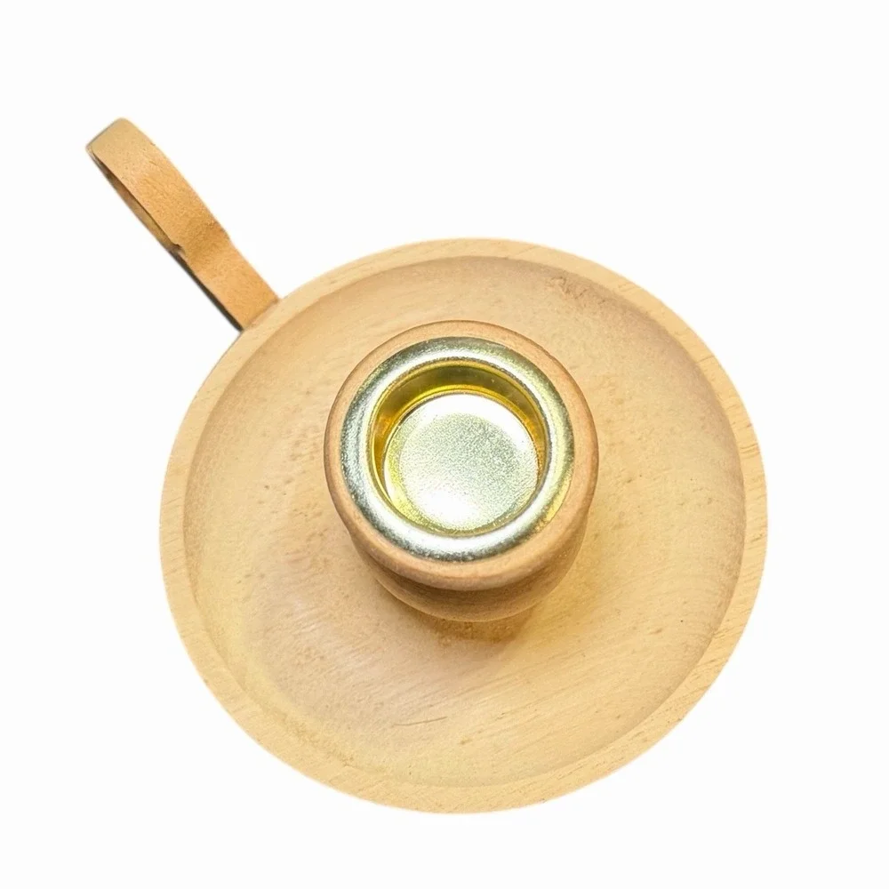 Wooden Chamberstick Candle‎ Holder with Finger Loop UNFINISHED WOOD